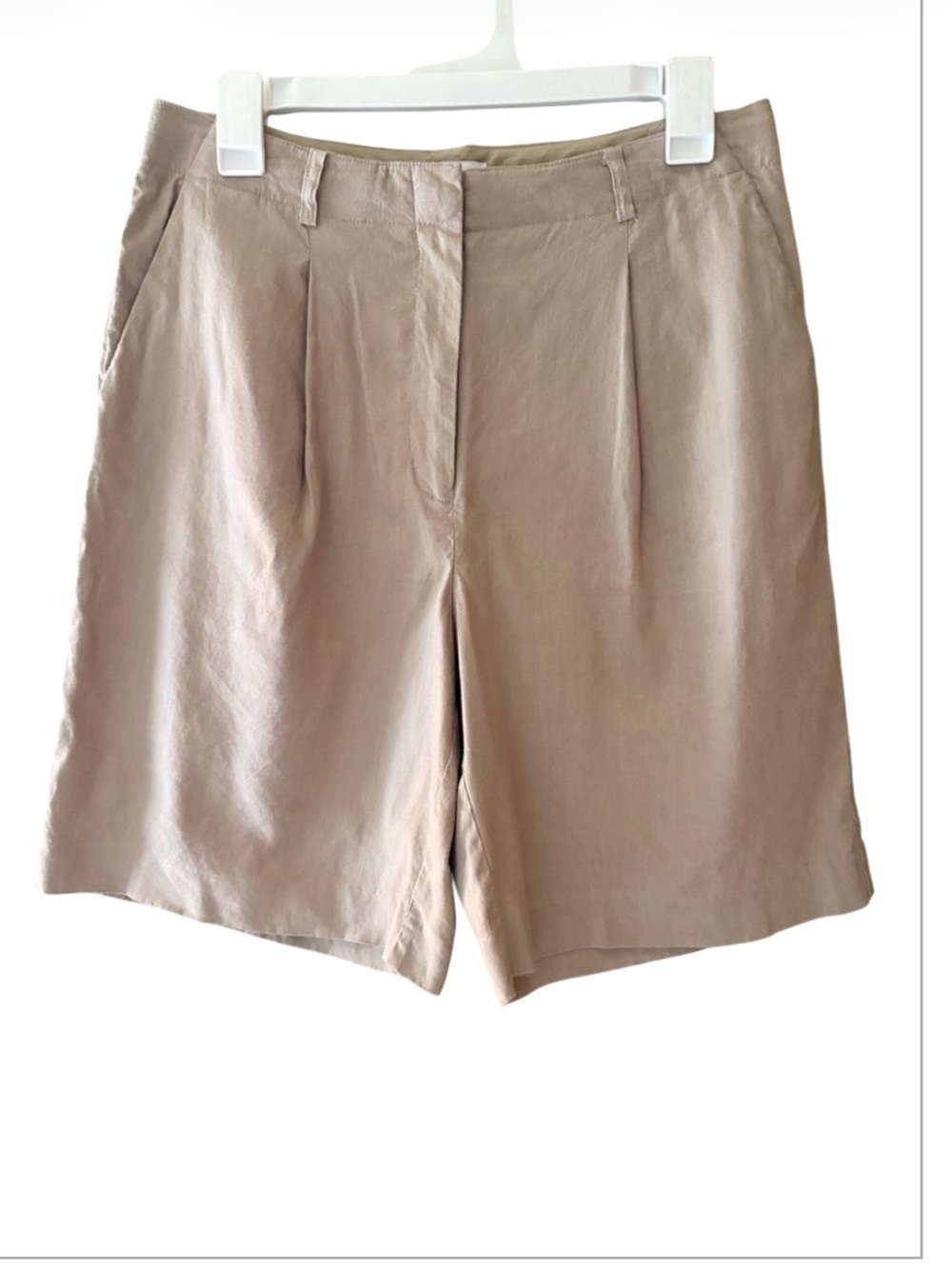 Nordstrom Tailored Linen Blend Bermuda High-Rise Pleated Shorts Size 6 Tan